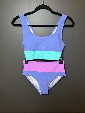 Pastel Color Block High Waisted Bikini Set Size Small NWOT